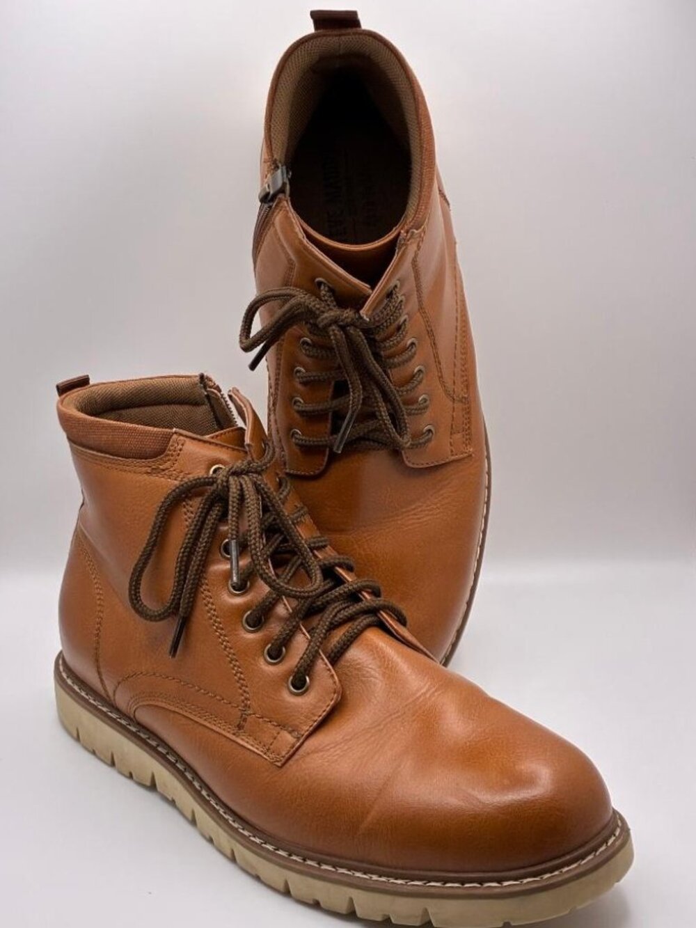 Share STEVE MADDEN Ortholite Chukka Boots Men’s Sz 13 Side Zipper Cognac P-Bower